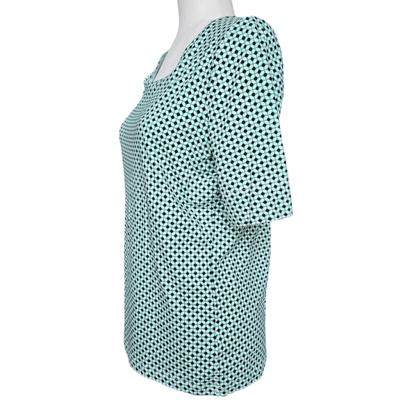 Jones New York Sport cotton green black white top geometric pattern short sleeve - Picture 4 of 11